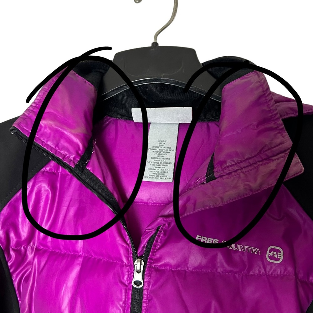 Free Country Fuchsia Pink and Black Puffer Jacket Hooded Women’s Size Large - Picture 7 of 11